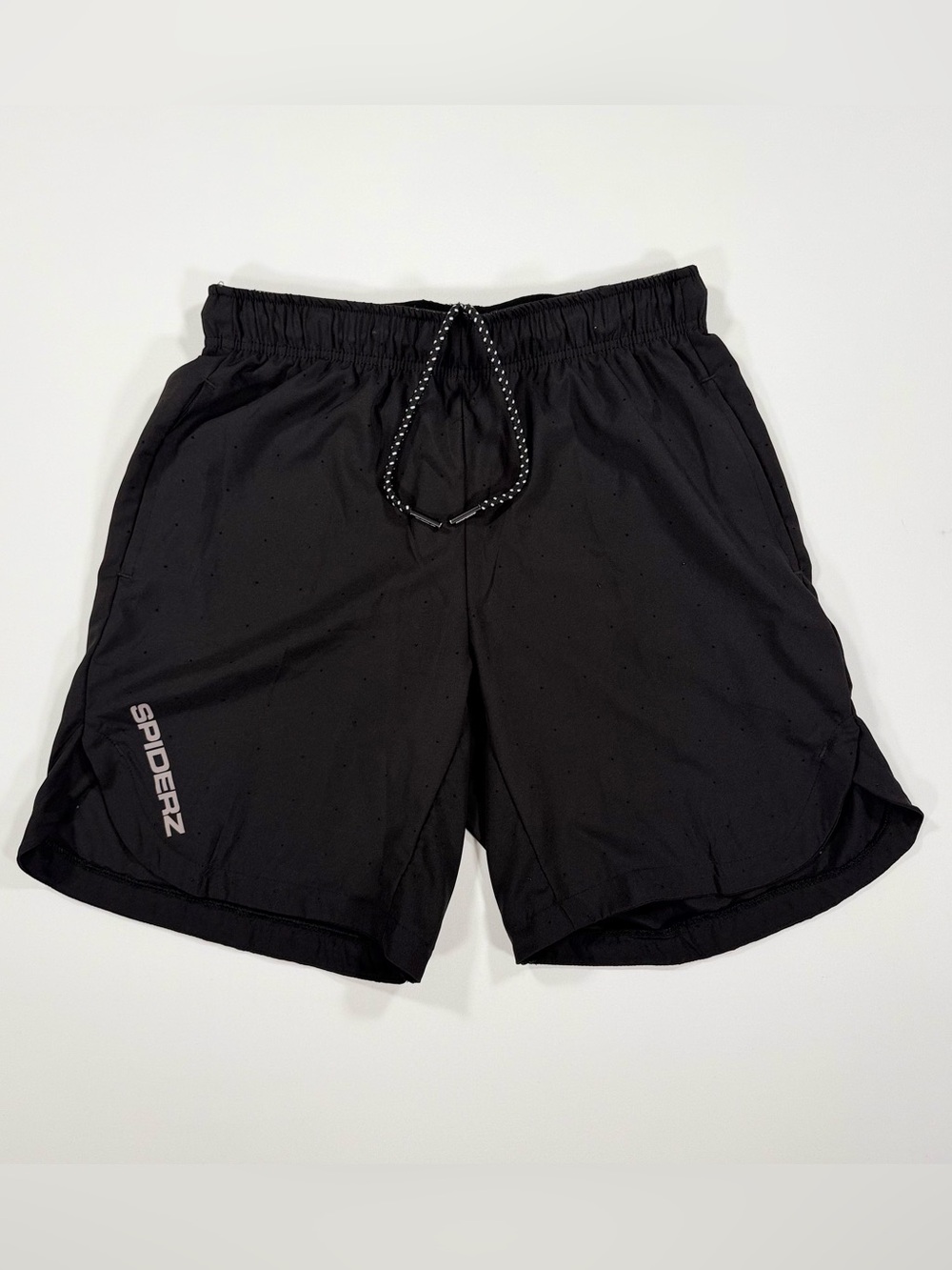 Spiderz Mens Medium Athletic Shorts Black Perforated Running Workout Gym Pockets